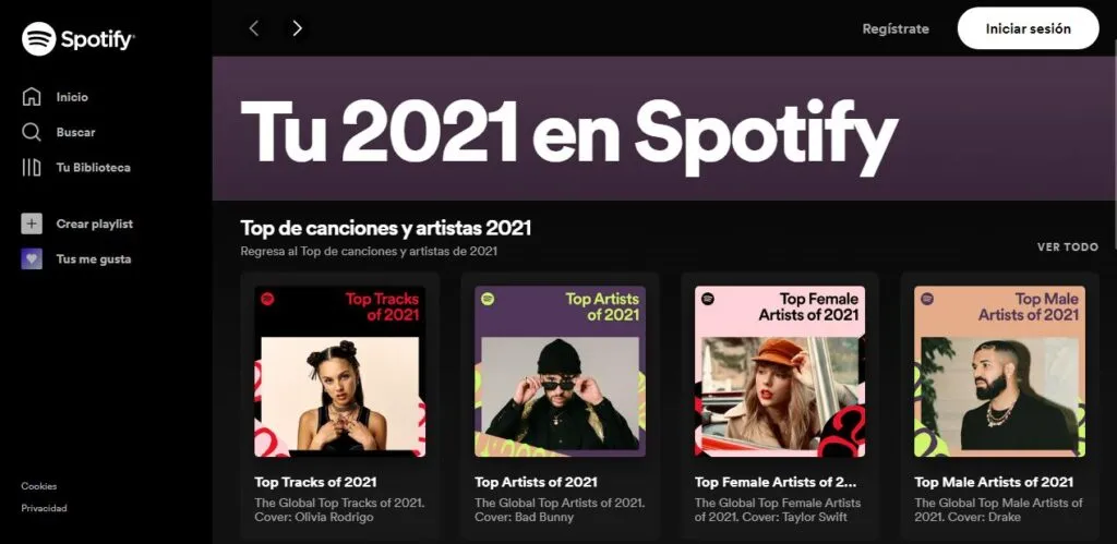 Vista general del Spotify Wrapped 2021