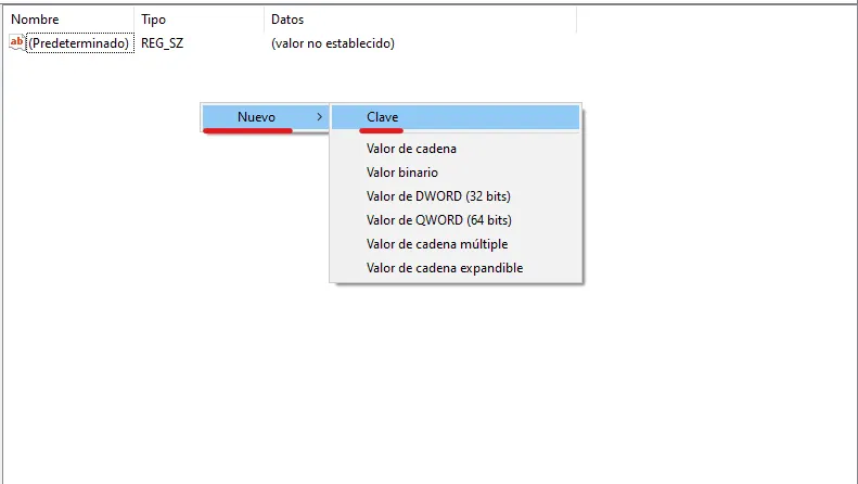 Editor de registro en Windows