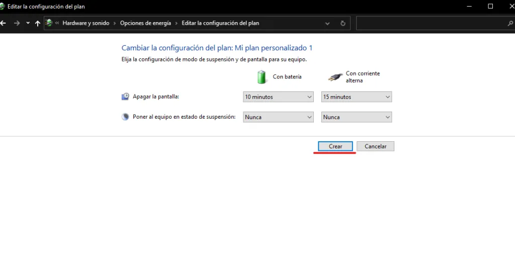 plan de energía en “Máximo rendimiento” - 03