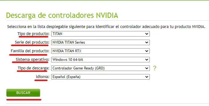 descarga de controladores nvidia