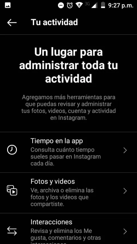 Actividad de Instagram