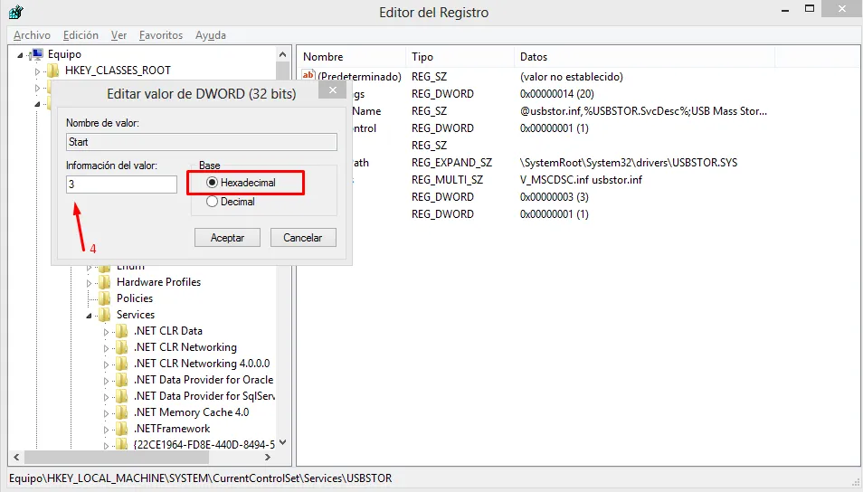 Desactivar puertos usb desde el editor de registro