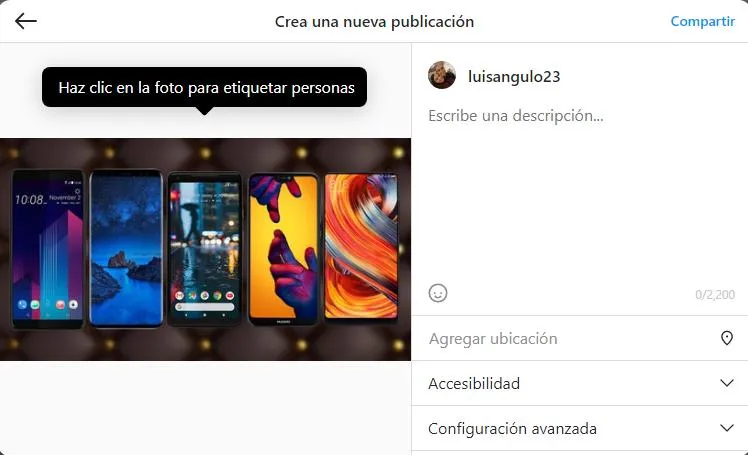 Agregar descripcion foto de instagram desde pc