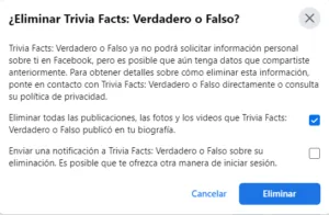 Eliminar apps de Facebook