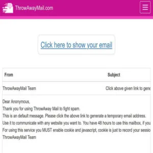 Página de inicio de ThrowAwayMail.