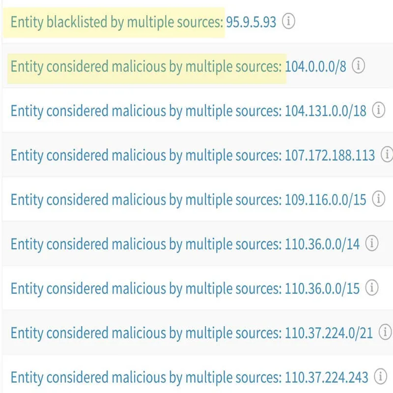 Resultados de SpiderFoot mostrando que un usuario es considerado malicioso por varias fuentes.