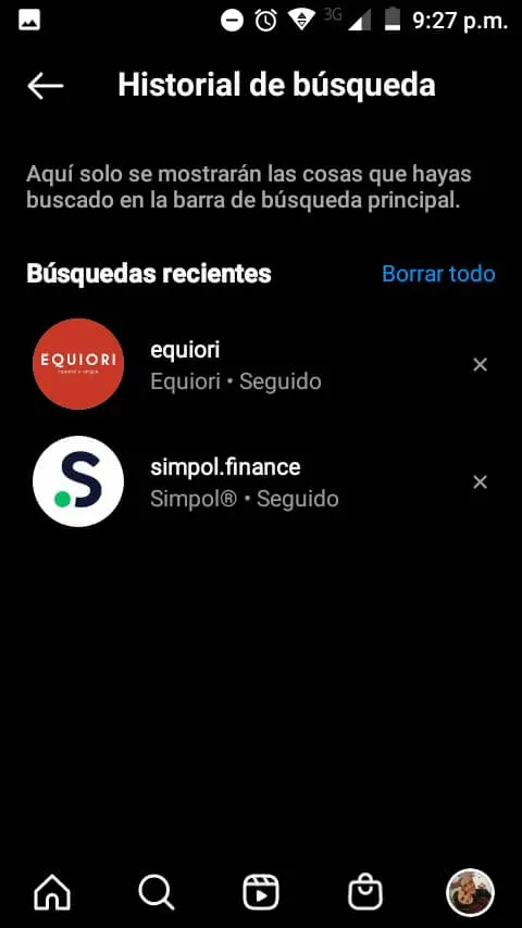 Historial de búsquedas recientes