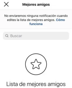 Menú de configuración de “Mejores amigos” de Instagram.