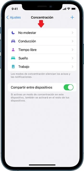Activar Modo Concentración en iPhone