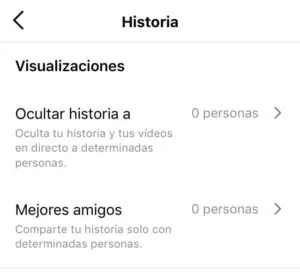 Opciones “Ocultar historia a” y “Mejores amigos” de Instagram.