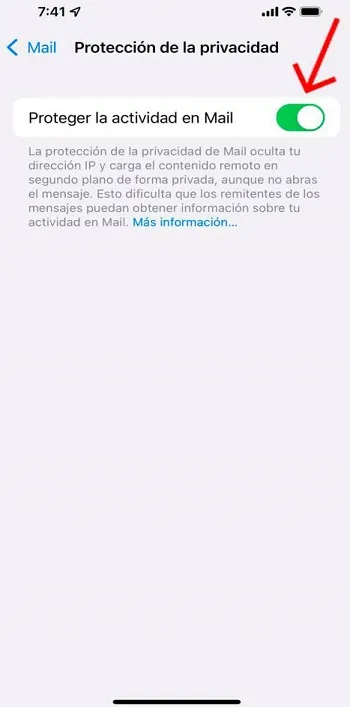 activar la opcion Proteger la privacidad del Mail en iPhone