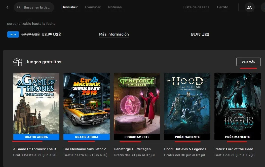 tienda de juegos gratuitos epic store