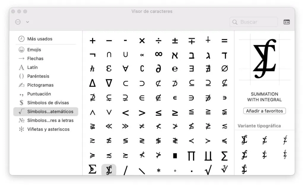 mapa de caracteres mac