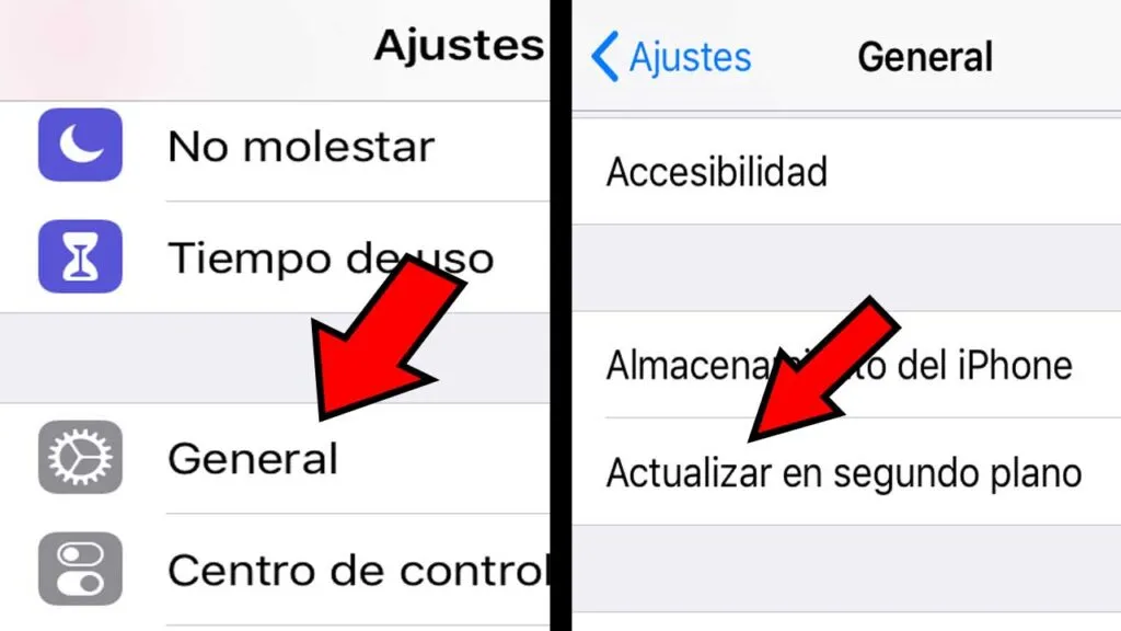 Opciones “General” y “Actualizar en segundo plano”.