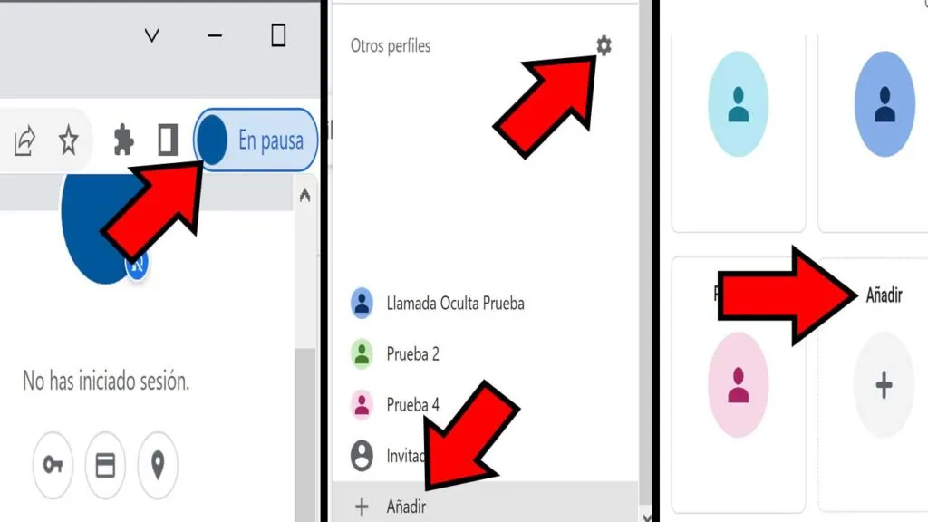 Iconos del círculo y del engranaje, y opciones “Añadir” de Chrome.