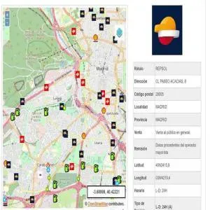 Datos de una gasolinera en Geoportal.