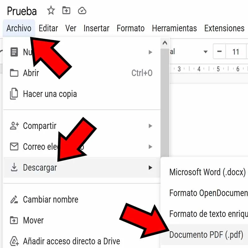 Opciones “Archivo”, “Descargar”, y “Documento PDF”.