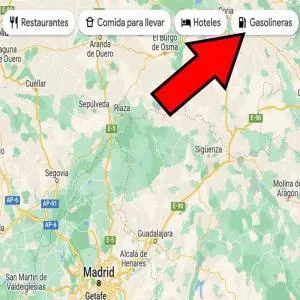 Opción “Gasolineras” en la versión web de Google Maps.