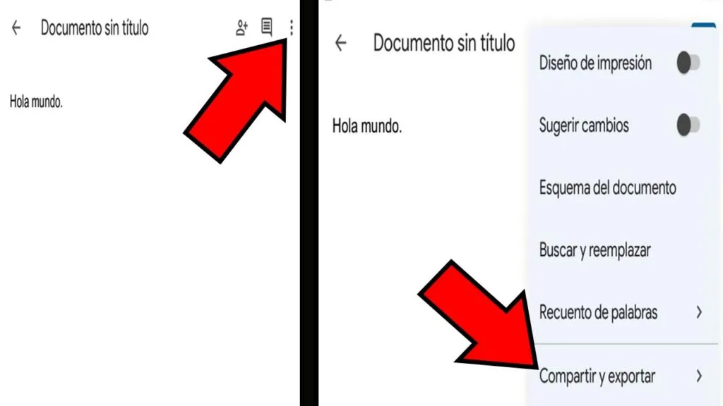 Icono de los tres puntos, y opción “Compartir y exportar”.