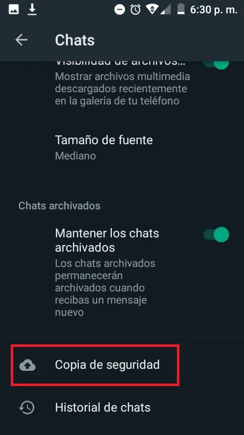 copia de seguridad en whatsapp
