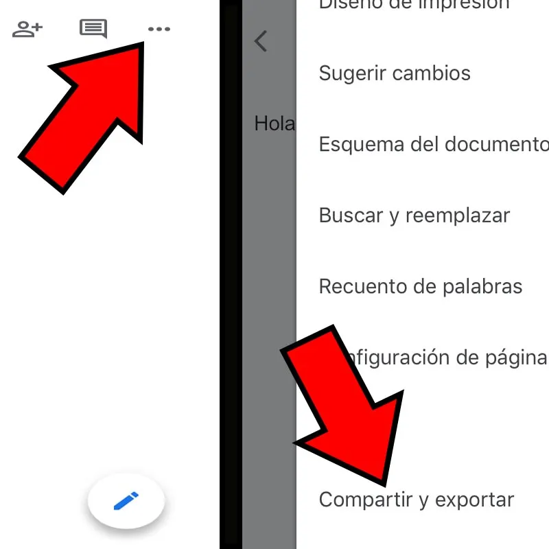 Icono de los tres puntos, y opción “Compartir y exportar”.