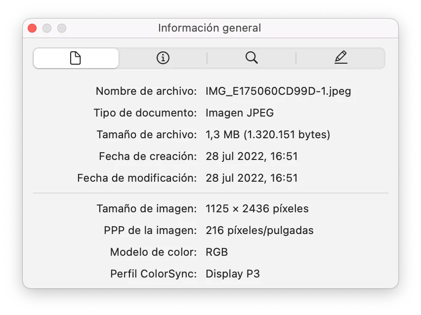 Información contenida en metadatos