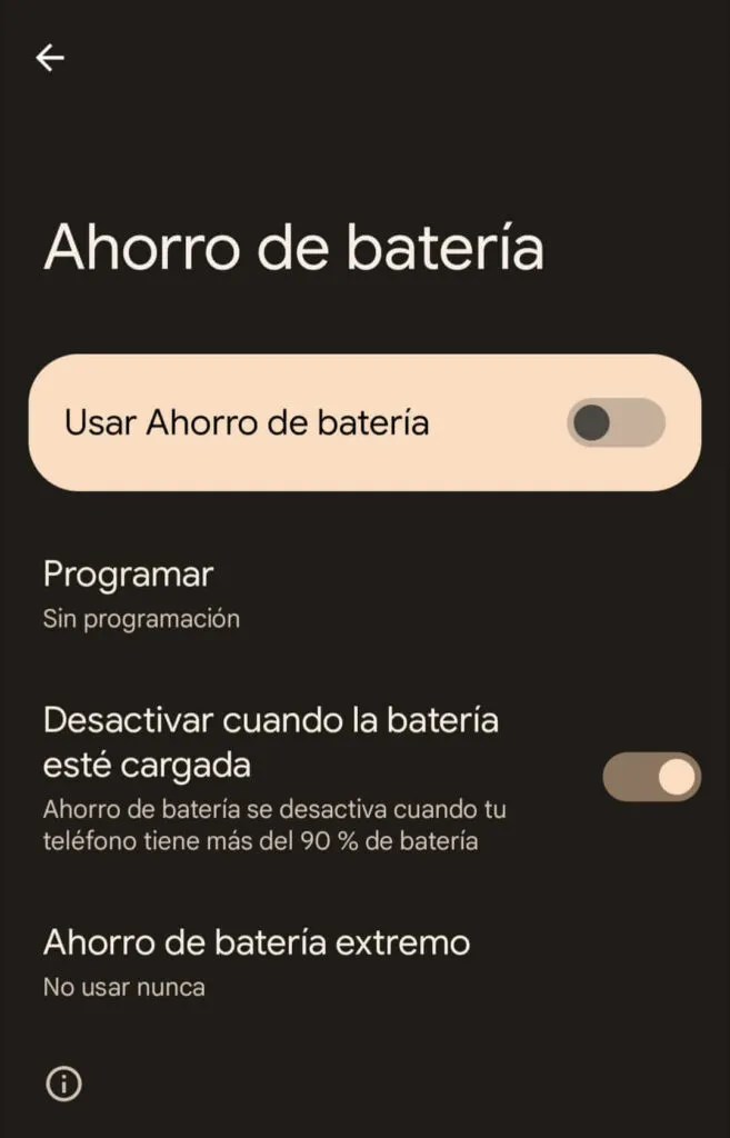 Modo ahorro de Bateria en Android