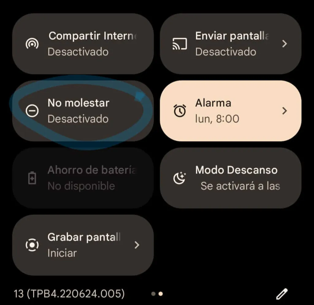 Modo no molestar en Android 13, Pixel 6