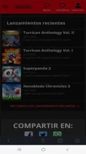 Sitio web de Nintendo con el modo oscuro de UC Browser.