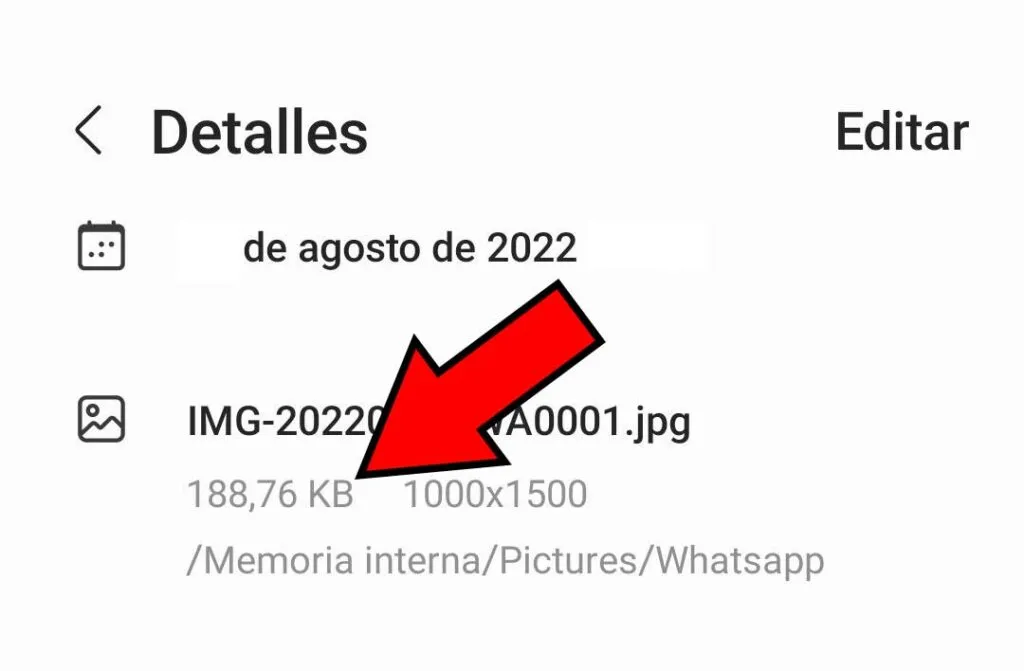 Imagen reducida a 188 KB usando WhatsApp.