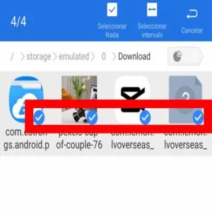 Grupo de archivos seleccionados en el ES File Explorer.