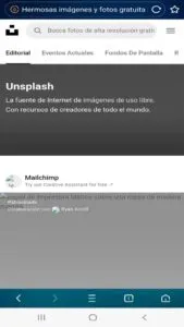 UC Browser mostrando un sitio web en donde todas las imágenes fueron reemplazadas con texto.