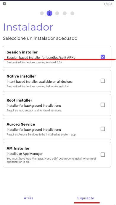 Session installer, Aurora Store