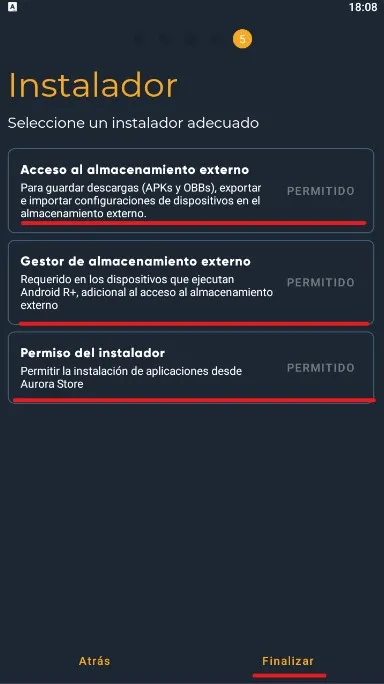 Permiso de instalador en Aurora App Store