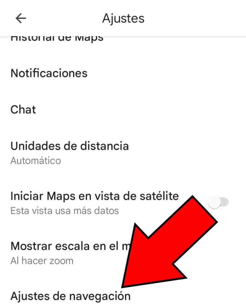 Apartado “Ajustes de navegación” de Google Maps.