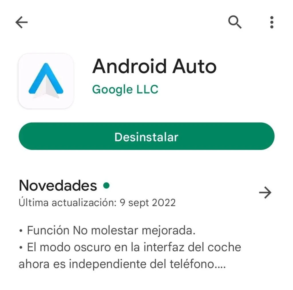 App “Android Auto” en la Google Play Store.