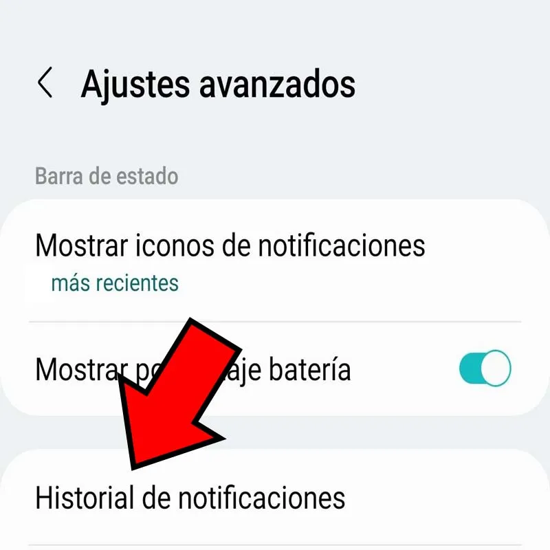 Opción “Historial de notificaciones”.