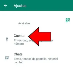 Menú mostrando el apartado “Cuenta”.