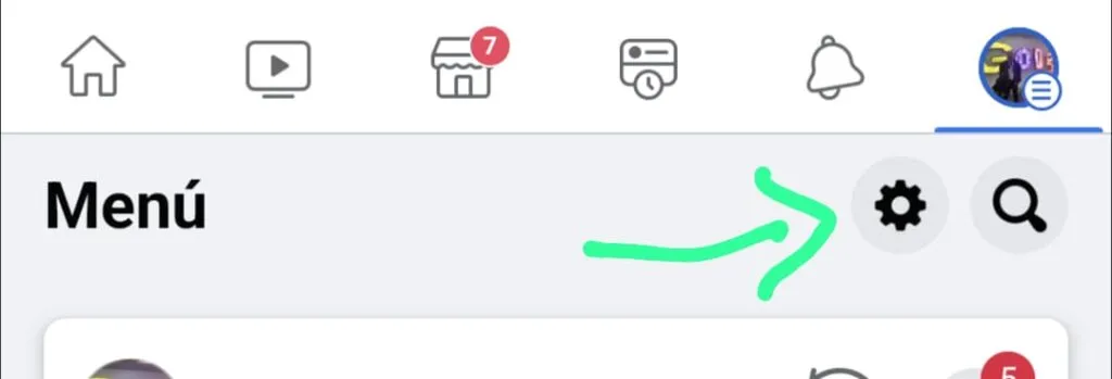 Menú de configuración en App de Facebook