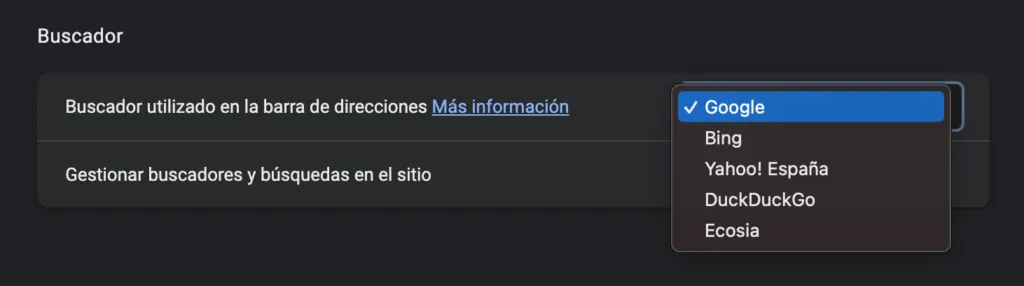 Seleccionar motor de búsqueda en Chrome
