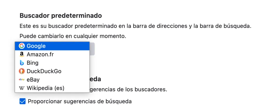 Seleccionar motor de búsqueda por defecto en Firefox