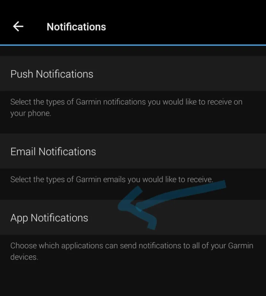 Notifications by app set up in Garmin Android