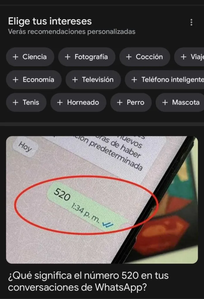 Intereses en Google Discover